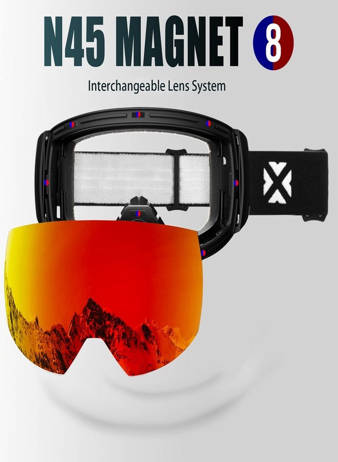 MAXJULI Ski Goggles Men Women,OTG Snow Goggles with Magnetic Interchangeable Anti-Fog HD Lens UV Protection (Black Frame/Red Lens) - Image 3